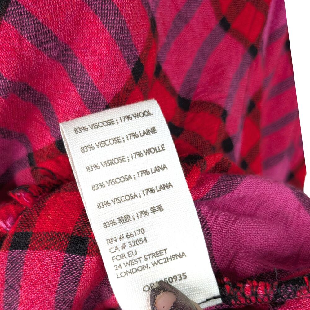 Free People We The Free Pacific Dawn Plaid Snap Top S | Red Pink Ruched Peplum - Picture 12 of 12